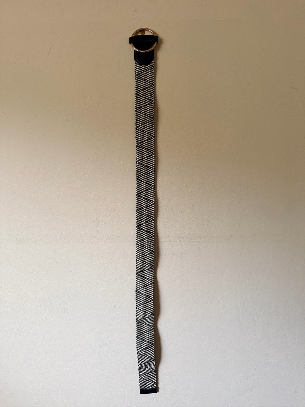 LOFT Black and Cream Woven Belt with Round Buckle